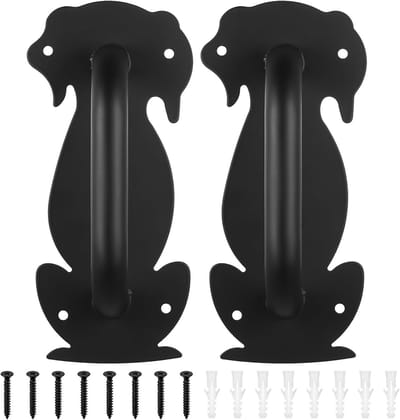 Set van 2 Zwarte Deurgrepen voor Schuifdeuren - Ideaal voor Keuken, Badkamer en Tuinpoort - Inclusief Schroeven en Metalen Platen (146mm, Hondenstijl)