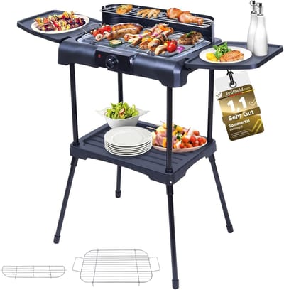 Sommertal BBQ231 elektrische grill | Balkon grill | 2200 W | Camping grill | 2-in-1 tafelgrill met standaard | Traploze temperatuurregeling | Opbergruimte | Snelle opwarming | Windbescherming