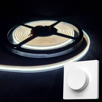 LED Strip COB - 10 Meter - Complete Set - 6000k - Koud Wit - 24V - IP65 Waterdicht - 480LED/m - Met Draadloze Mi-Light(MiBoxer) wanddimmer(Wit)