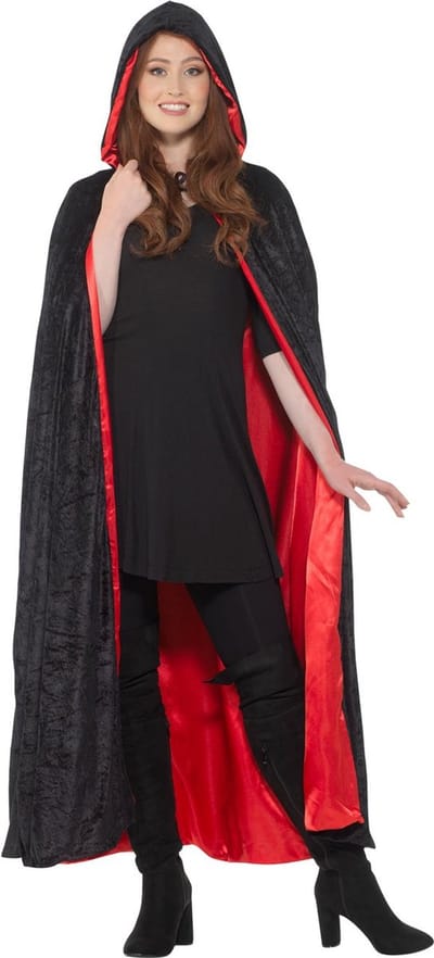 Karnival Costumes Verkleedcape Dames Carnavalskleding Dames Carnaval - Polyester - Rood/Zwart - One-size - 1-Delig Rood Zwarte Cape Capuchon