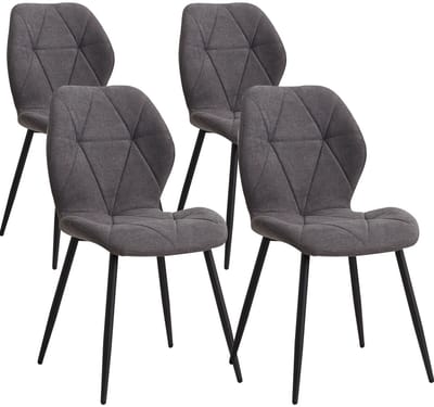 Questyr - Donker Grijs - Set van 4 moderne eetkamerstoelen - gestoffeerd - gewatteerd linnen - minimalistische bureaustoelen voor keuken - eetkamer