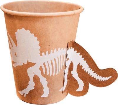 ARTYFETES - 8 witte en kraft dinosaurus bekers 255 ml triceratops reliëf