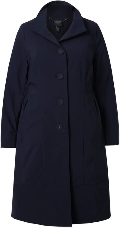 Ulla Popken - Dames - Mantel van bengaline A-lijn opstaande kraag lange mouwen - Donkermarine - Maat 42+