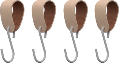 S-haakje Wit + leren hanger: NATUREL - Maat S - set van 4 (S-haakjes - kapstokhaakje - handdoekhaakje - kapstokhaak - ophanghaken - S-haken)