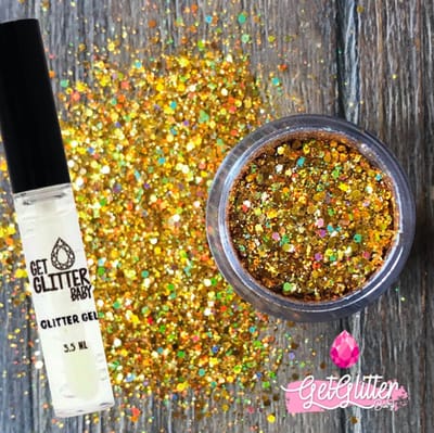 GetGlitterBaby® - Biologische / Biologisch afbreekbare Gouden Poeder Festival Glitters voor Lichaam en Gezicht Jewels / Biodegradable Face Body Glittergel - Goud en Glitter Gel HuidLijm