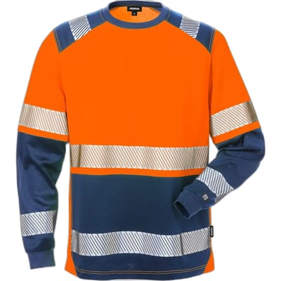 Fristads Hi Vis T-Shirt Lange Mouwen Klasse 2 7457 Thv - Hi-Vis oranje/marineblauw - XS