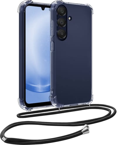 Hoesje - Geschikt voor Samsung Galaxy A25 - Met Koord - Shock Proof - Siliconen Case - Telefoonkoord - Back Cover - Telefoon Hoes Shockproof - Telefoonketting - Telefoonhoes - Transparant