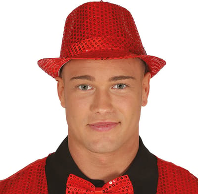 Fiestas Guirca Carnaval verkleed hoedje - glitter rood - volwassenen/heren - met paillette