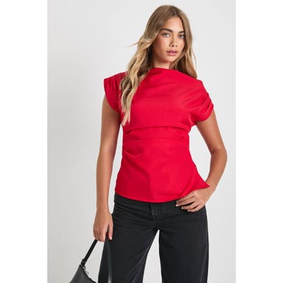 boohoo Dames Geweven top met een schouder en langwerpige snit | Red | Maat: 6