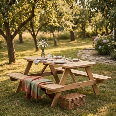 AXI Jean Picknicktafel van hout Thermowood 180 x 150 cm – Bruin – FSC 100% hout – FSC Thermowood Hemlock - Tafel en Banken – Tuintafel 6 Persoons