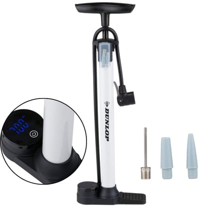 Dunlop Digitale Fietspomp met Drukmeter - Fiets Pomp Geschikt Voor Schrader Presta Dunlop Ventiel - Ballenpomp 120 PSI 8.3 BAR - Inclusief Ventieladapters en Naald