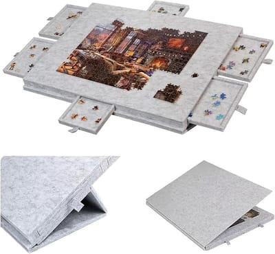 Draagbare Puzzeltafel - Kantelbaar Bord - Puzzels Maken - Inclusief 6 Laden - 77x53.6cm - Grijs