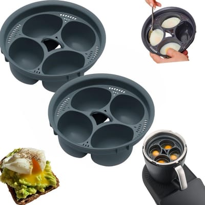 Eierkoker (set van 2) – Accessoire met antiaanbaklaag voor het koken van eieren – Geschikt voor Thermomix TM7, TM6, TM5, TM31 – Capaciteit voor 4 eieren – Multifunctionele stoominzet – Geschikt voor het bereiden van rijst, vlees, dumplings en soep