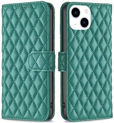BINFEN Hoesje - Geschikt voor iPhone 14 Hoesje - BINFEN Rhombus Book Case - Groen