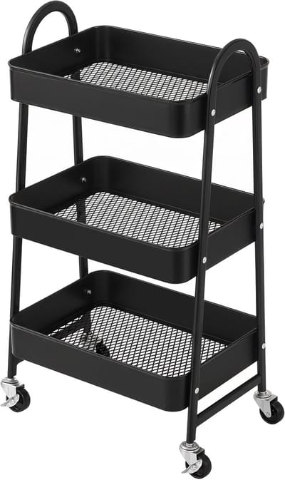 SONGMICS - Serveerwagen - Met 3 Lagen - Metalen Serveertrolley - Voor Slaapkamer en Wasruimte