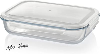 Mrs. Jones XXL glazen ovenschaal met klikdeksel 3600 ml - rechthoekig - dicht - transporteerbaar - veelzijdige voorraaddoos voor oven en vriezer .