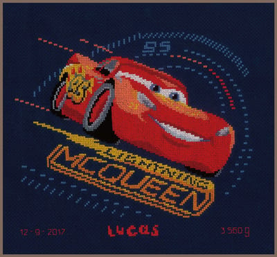 Vervaco - Telpakket kit - Geboorte - Disney Lightning met gierende banden - PN-0167543 - Borduren - Borduurpakket - Borduurpakket geboorte - Borduurpakket volwassenen