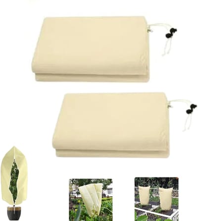 2-delige set - Stof- en warmtebestendige hoes met trekkoord - Winterplantenbeschermer - Warme, stof- en koubestendige hoes voor planten - Beschermhoes voor planten - Gebroken wit - 80x100cm - Verdikt - Wintertent voor planten met rits en trekkoord
