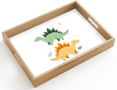 Dienblad hout 40x30 cm - Schootdienblad - Sterren - Stegosaurussen - Blaadjes - Groen - Borrelplank rechthoek - Plateau dienbladen