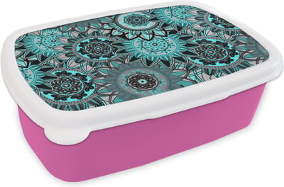 Broodtrommel Roze - Lunchbox - Brooddoos - Mandala - Bloemen - Design - 18x12x6 cm - Kinderen - Meisje