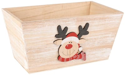 Dekoratief | Bakje m/rudolf, naturel/rood, hout, 24x14x12cm | A255447