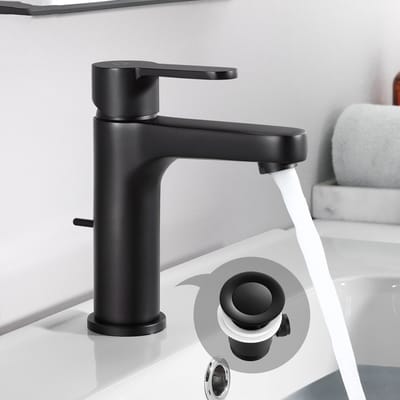 CECIPA max Wastafelkraan Zwart - Badkamerkraan Mengkraan - Waterbesparend met trekwaste - Warm en Koud - Mengkraan - inclusief aansluitingen - Zwart