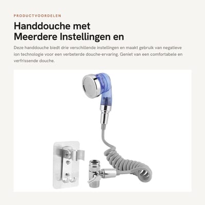 Dailygoods- Handdouchekraan 3-functie - Doucheset met negatieve ionen - Roestvrijstalen uitlaatpaneel - Flexibele PU buis - Hoogwaardige ABS-behuizing - Eenvoudig te reinigen - Douchekop