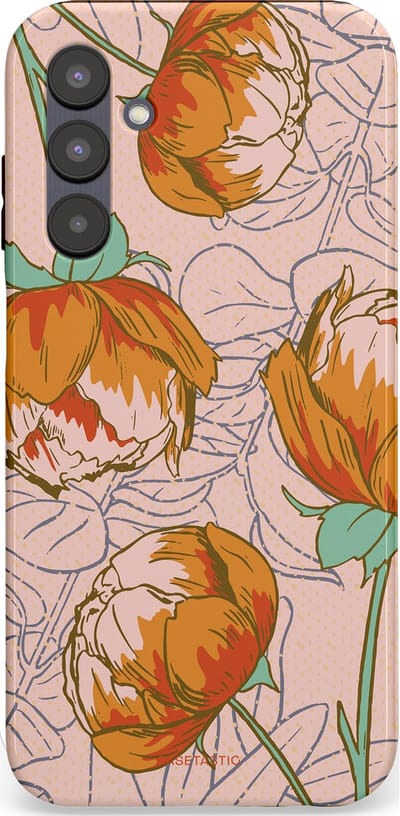 Casetastic hoesje geschikt voor Samsung Galaxy A25 - Dubbellaagse bescherming - Lente pioenroos - Fashion Case - Zand Zilver Okergeel Terracotta