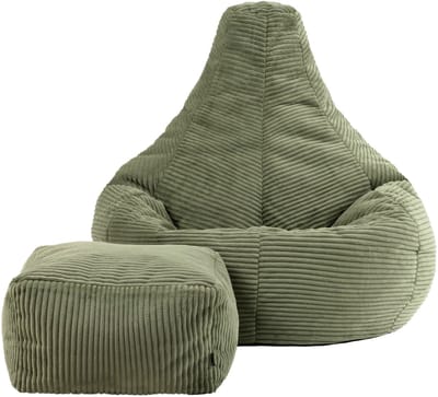 icon - Dalton Zitzak Fauteuil met Poef - Gaming - Ribfluweel - Saliegroen