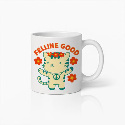 Felline Good Mok 330ml – Schattige Katten Koffiebeker, Grappig Cadeau voor Kattliefhebbers, Dierenvrienden en Vredelievende Zielen