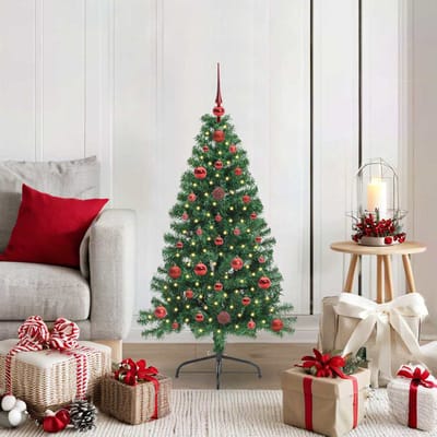 vidaXL - Kunststof - Voorverlichte - Kerstboom - met - 150 - LED - Groen - 120 - cm - PVC