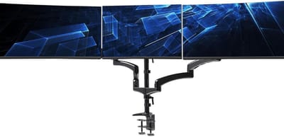 SAVI® Monitorarm 3 schermen - Muurbeugel - Klemdoorvoertule - Zwart - 45cm x 32cm x 16cm
