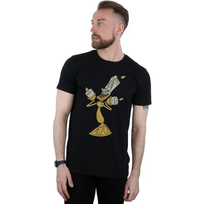 Disney Heren Beauty And The Beast Lumiere Distressed T-shirt (Zwart)