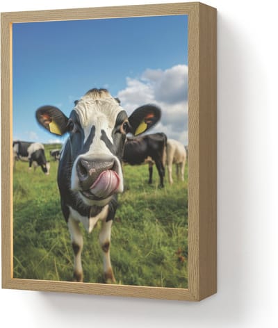 Wandlamp 30x40 cm - Oplaadbaar - Koe - Tong - Weide - Wandlampen binnen woonkamer - Slaapkamer lamp - Decoratieve nachtlamp - Vloerlamp draadloos