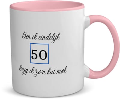 Akyol - ben ik eindelijk 50 krijg ik zo'n kut mok koffiemok - theemok - roze - Hoera 50 jaar - mama papa - verjaardag 50 jaar - cadeautje - geschenk - 350 ML inhoud
