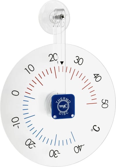 Analoge Raamthermometer - Buitenthermometer Weerstation - Temperatuur Aflezen - Snelle Zuignap Montage - 15.3 x 19.5 cm - Transparant