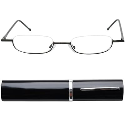Mini Slim Reading Glasses - Metalen Halve Montuur met Gratis Slanke Cylinder Hoes - Lezen Hulp voor Mannen en Vrouwen