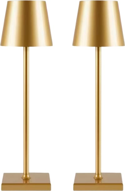 Tafellamp Oplaadbaar - Goud - 2 Stuks - Draadloos - Modern Design - Touch lamp - Dimbaar - 38 CM - Nachtlamp - Bureaulamp - LED - IP54