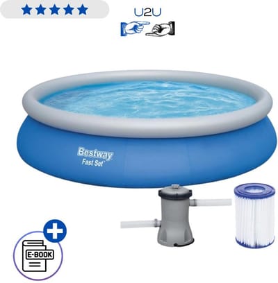 Bestway Opblaasbaar Zwembad 457 x 84 cm 57313 Rond Familie Zwembad Met Filterpomp 2006 l/h Type II 9677L Tuinzwembad Met Ebook