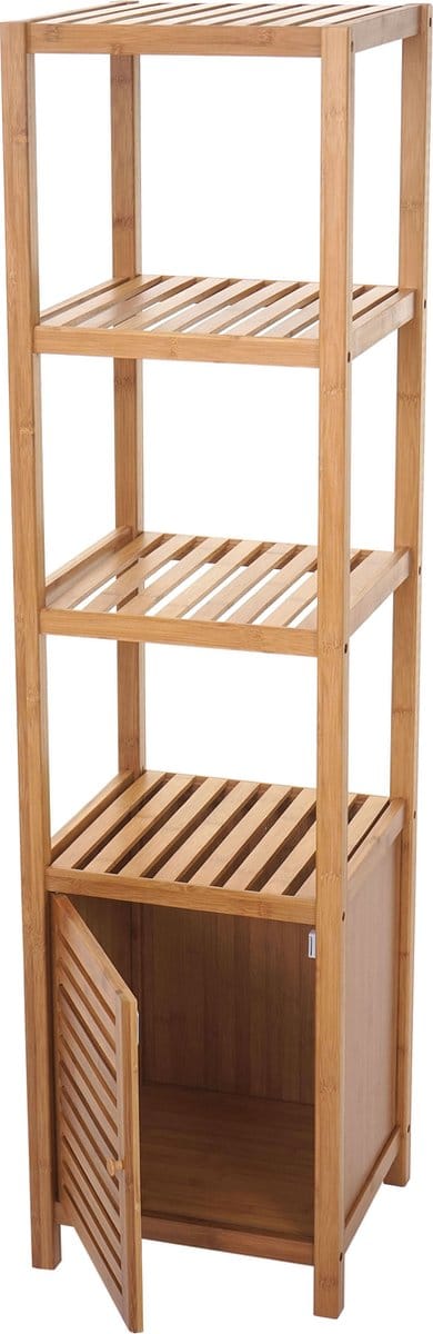 Badkamerplank MCW-B18, badkamermeubelplank met deur, bamboe ~ 140x36x34cm
