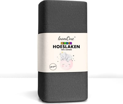Loom One Kinder Hoeslaken – 100% Jersey Katoen – 60x120 cm – Ledikant– 160 g/m² – Antraciet