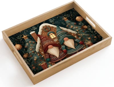 Dienblad hout 40x30 cm - Schootdienblad - Kerst - Gnomen - Peperkoekhuisje - Rood - Groen - Borrelplank rechthoek - Plateau dienbladen