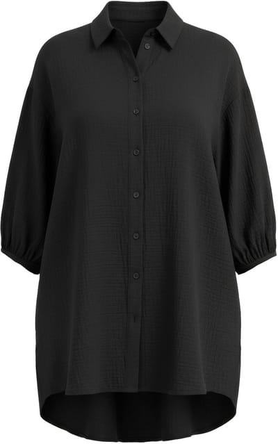 Angel of Style - Dames - Overhemdblouse oversized mousseline 3/4-mouw - Zwart - Maat 48