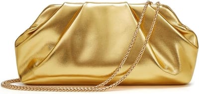Dailygoods - Elegante avondtas voor dames, goud, plissé clutch tas van PU-leer met afneembare ketting, gouden handtas voor bruiloft, feest of diner, stijlvolle damesclutch met creatief design