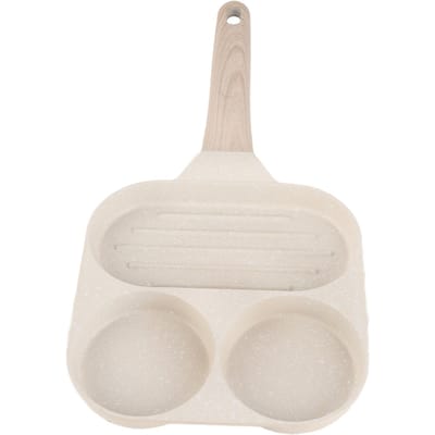 3 in 1 Ontbijtpan Anti-aanbak Aluminiumlegering Arbeidsbesparend Pannenkoekenkoekenpan voor Ei Bacon beige