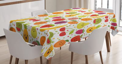 ABAKUHAUS Fruits tafelkleed, Banana Smile Kids Thema, Eenvoudig onderhoud met geavanceerde druktechnologie Wasbaar en gepersonaliseerd, 140 x 240 cm, Meerkleurig