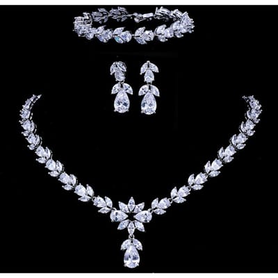 Emmaya Luxe Zirkoon Bruids Sieraden Sets Zirconia Ketting/Oorbellen/Armband Volledige Set Voor Vrouwen Party 47cm gray