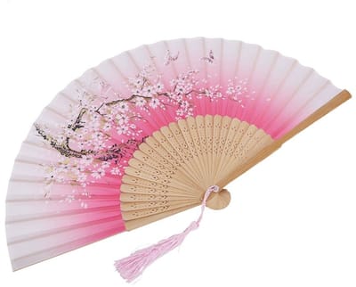 Store_9 - Handgemaakte zijden handventilator - Bruiloftsfeestgeschenk - Roze - Opvouwbare handventilator - Voor dames - Perfect voor dansrekwisieten