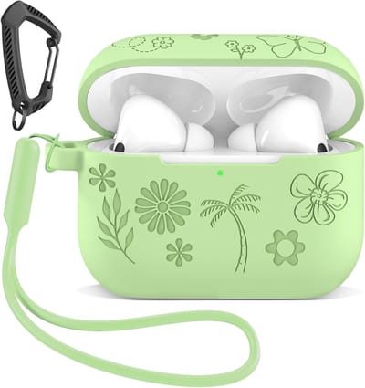 Siliconen Hoesje voor AirPods Pro 3 - Schokbestendig en Krastbestendig met Karabijnhaak en Oordopjeshouder - Mintgroen Design
