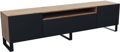 TV-kast Leo III, woonwand, lowboard, tv-standaard, woonwand, woonkamer, tv-board, woonkamermeubels, televisie, highboard, TV-kast, tv-lowboard, 200 cm, 3 deuren, bruin, zwart